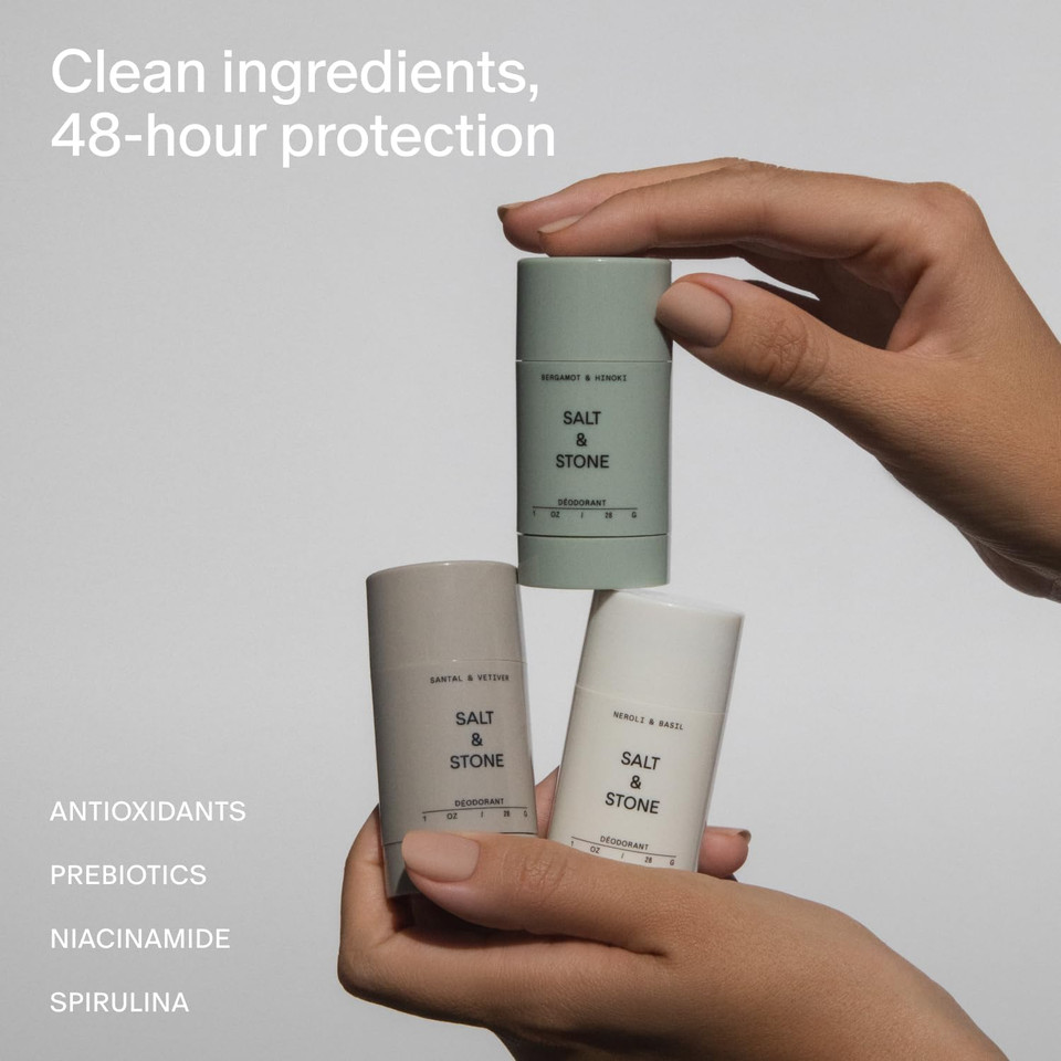 Salt & Stone Aluminum Free Deodorant | Extra Strength 48 Hour Protection For Women & Men | Made With Seaweed Extracts, Shea Butter & Prebiotics (Mini Deodorant Discovery Set)