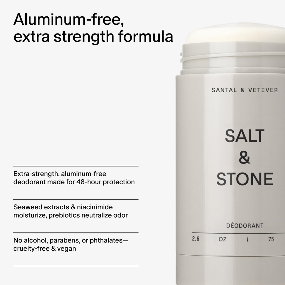 Salt & Stone Aluminum Free Deodorant | Extra Strength 48 Hour Protection For Women & Men | Made With Seaweed Extracts, Shea Butter & Prebiotics (Mini Deodorant Discovery Set)
