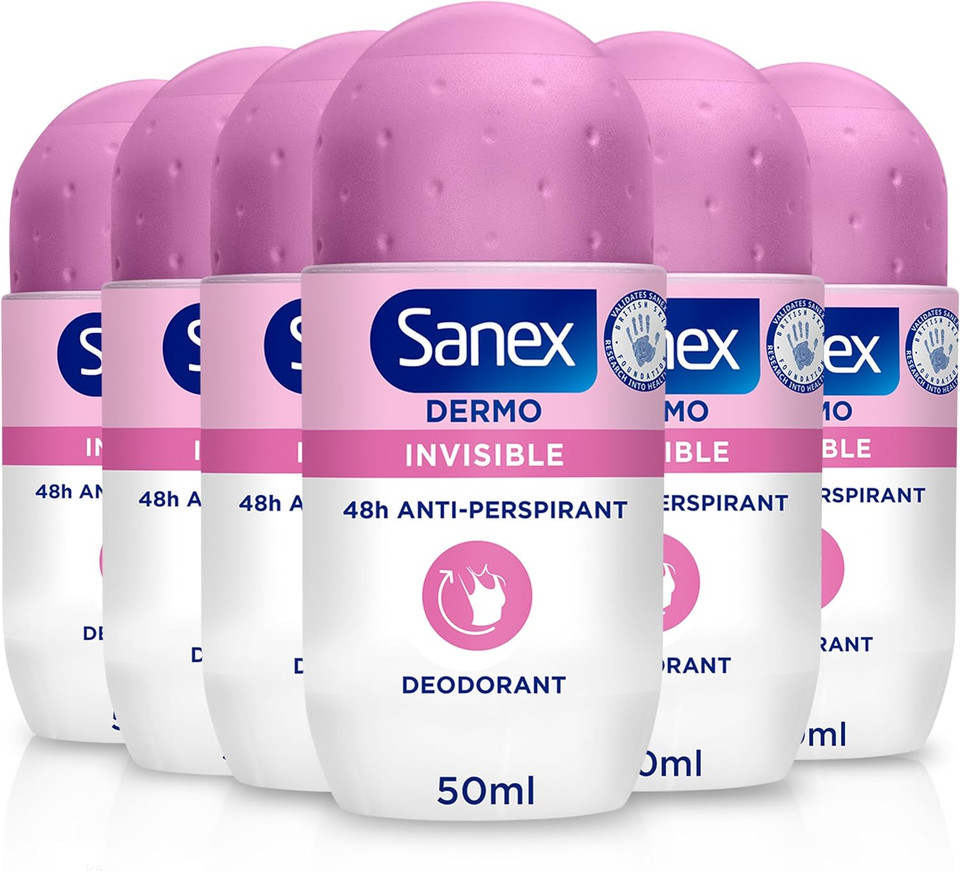 Sanex Men Active Control Antiperspirant Roll-On Deodorant 6x50ml, 48 hour sweat protection, anti-odour, long-lasting dryness, freshness, gentle on skin, antibacterial, 0% alcohol