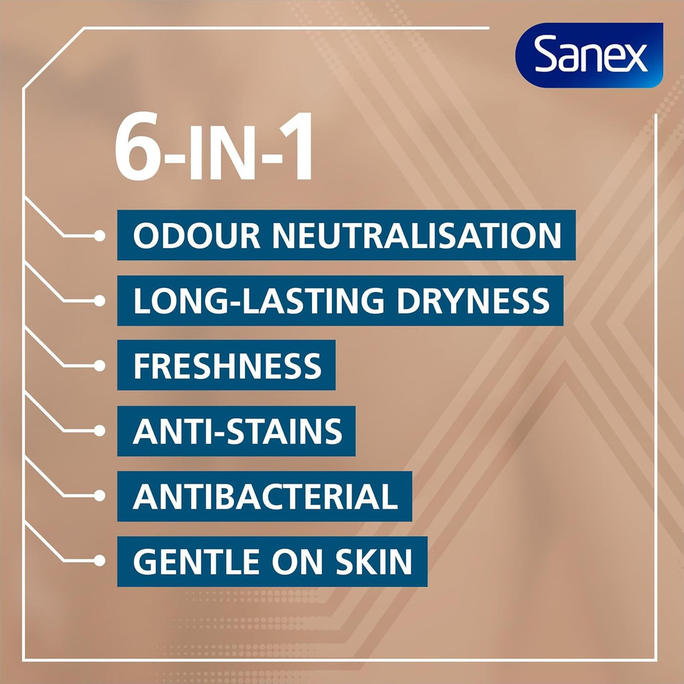 Sanex Men Active Control Antiperspirant Roll-On Deodorant 6x50ml, 48 hour sweat protection, anti-odour, long-lasting dryness, freshness, gentle on skin, antibacterial, 0% alcohol