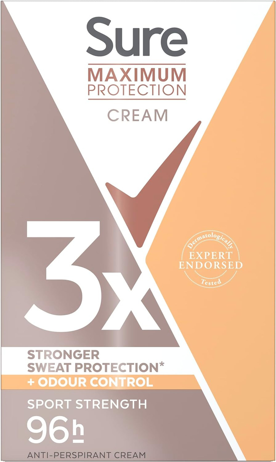 Sure Maximum Protection Sport Strength Anti-Perspirant Cream Women's Deodorant Stick with 3x stronger* sweat protection for 96 hour sweat and odour protection 45 ml