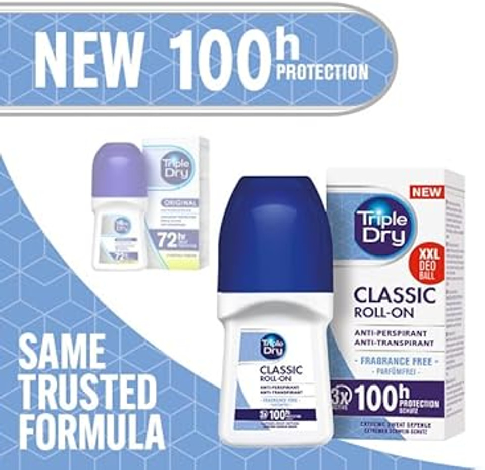 Triple Dry Women | Fresh Fragrance Anti-Perspirant Roll On 50ml | 100-Hour Protection Against Excessive Sweating | Fights Odour | Triple Active Formula | Clinically Proven | Female
