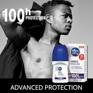 Triple Dry Men | Fragrance-Free Anti-Perspirant Roll On 50ml | 100-Hour Protection Against Excessive Sweating | Fights Odour | Triple Active Formula | Clinically Proven | Male