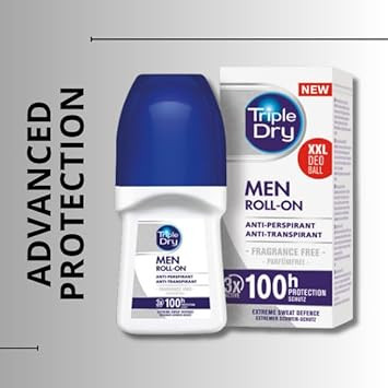 Triple Dry Men | Fragrance-Free Anti-Perspirant Roll On 50ml | 100-Hour Protection Against Excessive Sweating | Fights Odour | Triple Active Formula | Clinically Proven | Male