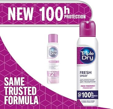 Triple Dry For Women | Fresh Fragrance Anti-Perspirant Spray 150ml | 100-Hour Protection Against Excessive Sweating | Fights Odour & Night Sweats | Triple Active Formula | Clinically Proven | Female