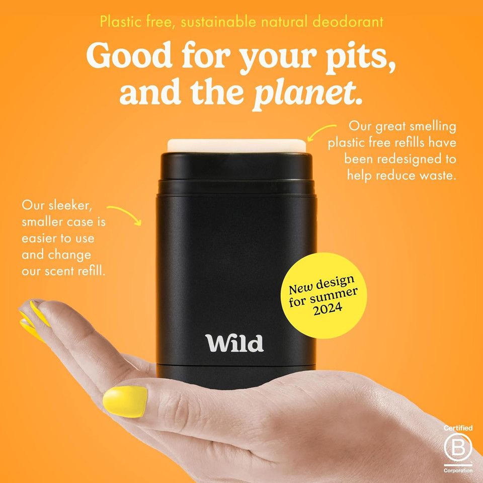 Wild - Mens Natural Refillable Deodorant Starter Kit - Black Case with Fresh Cotton & Sea Salt, Ocean Mist & Thunderstorm Scents - Long Lasting Protection - Aluminium Free - Vegan & Eco-Friendly