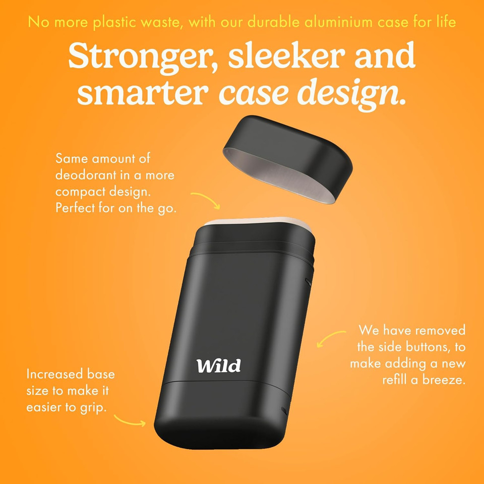 Wild - Mens Natural Refillable Deodorant Starter Kit - Black Case with Fresh Cotton & Sea Salt, Ocean Mist & Thunderstorm Scents - Long Lasting Protection - Aluminium Free - Vegan & Eco-Friendly