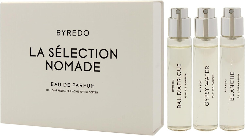 La Selection Nomade Set by Byredo for Unisex - 3 Pc Mini Gift Set 0.4oz Bal D Afrique EDP Spray, 0.4oz Blanche EDP Spray, 0.4oz Gypsy EDP Spray