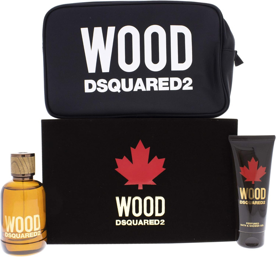 Wood by Dsquared2 for Men - 3 Pc Gift Set 3.4oz EDT Spray, 3.4oz Bath and Shower Gel, Pouch,I0095082