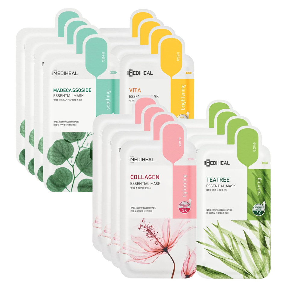 Mediheal Official Best Korean Sheet Mask - Collagen Teatree Essential Face Mask 20 Sheets Lifting Firming Calming Soothing For All Skin Types