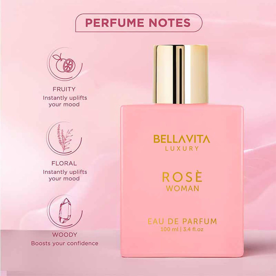 BellaVita Luxury ROSE French Eau De Perfume for Women 100ml | Sweet Floral Women's Perfume with Amber Vanilla, Rose & Jasmine | French Perfume for Women | Premium Perfume Women Gift Set
