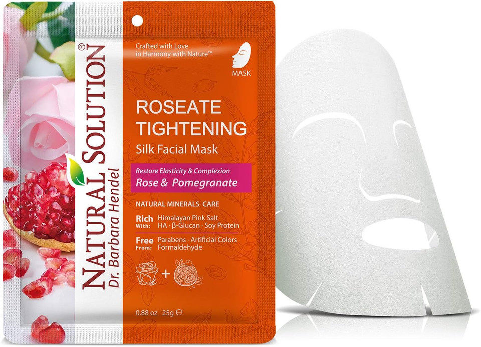 Natural Solution Roseate Tightening Silk Facial Mask With Rose & Pomegranate,Deep Pore Cleansing Face Mask,Instant Brightening And Hydrating - 10 Pk