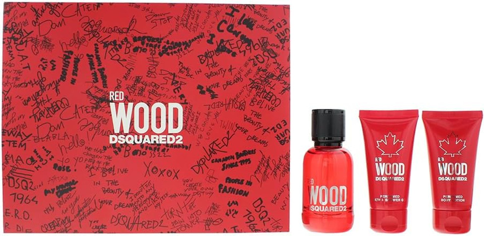 Dsquared2 Red Wood 3 Piece Gift Set: Eau de Toilette 50ml - Shower Gel 50ml - Bo