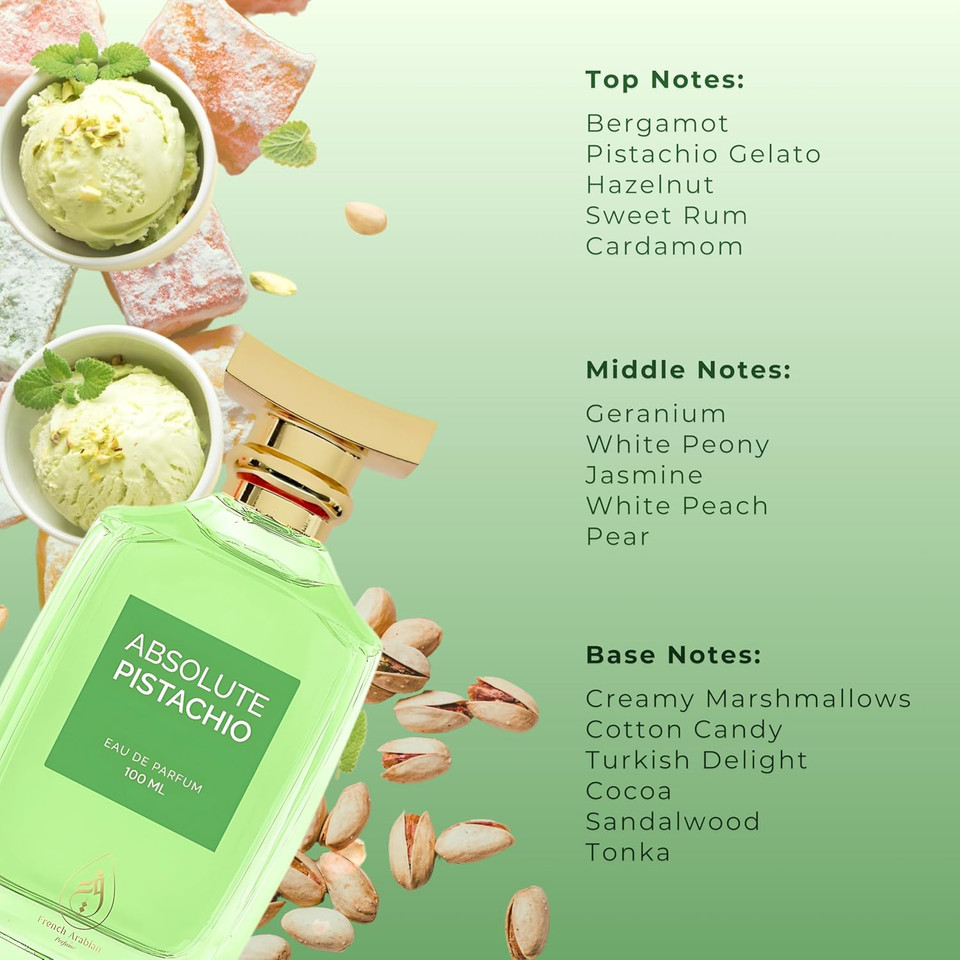 Absolute Pistachio Eau de Parfum 100ml  Perfume for Women and Men - Gourmand Perfume Yum Pistachio Gelato Jasmine Bergamot Creamy Hazelnut