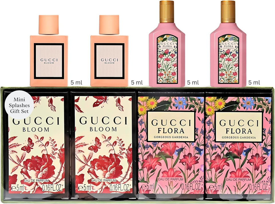 Gucci Perfumes for Women - 4 Pcs. Women's Fragrances Gift Set for Women - 2X Gucci Bloom Perfume for Women 0.16oz and 2X Gucci Flora Perfume for Women 0.16oz