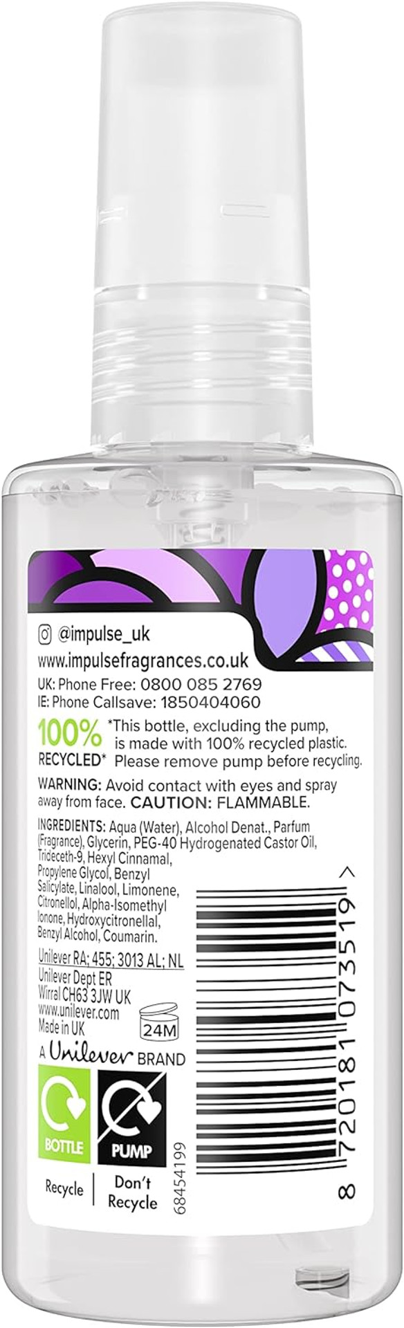 Impulse Floral Fancy made with 100% PCR plastic Body Mist deodorant spray for a unique and fresh fragrance 6 x 100 ml