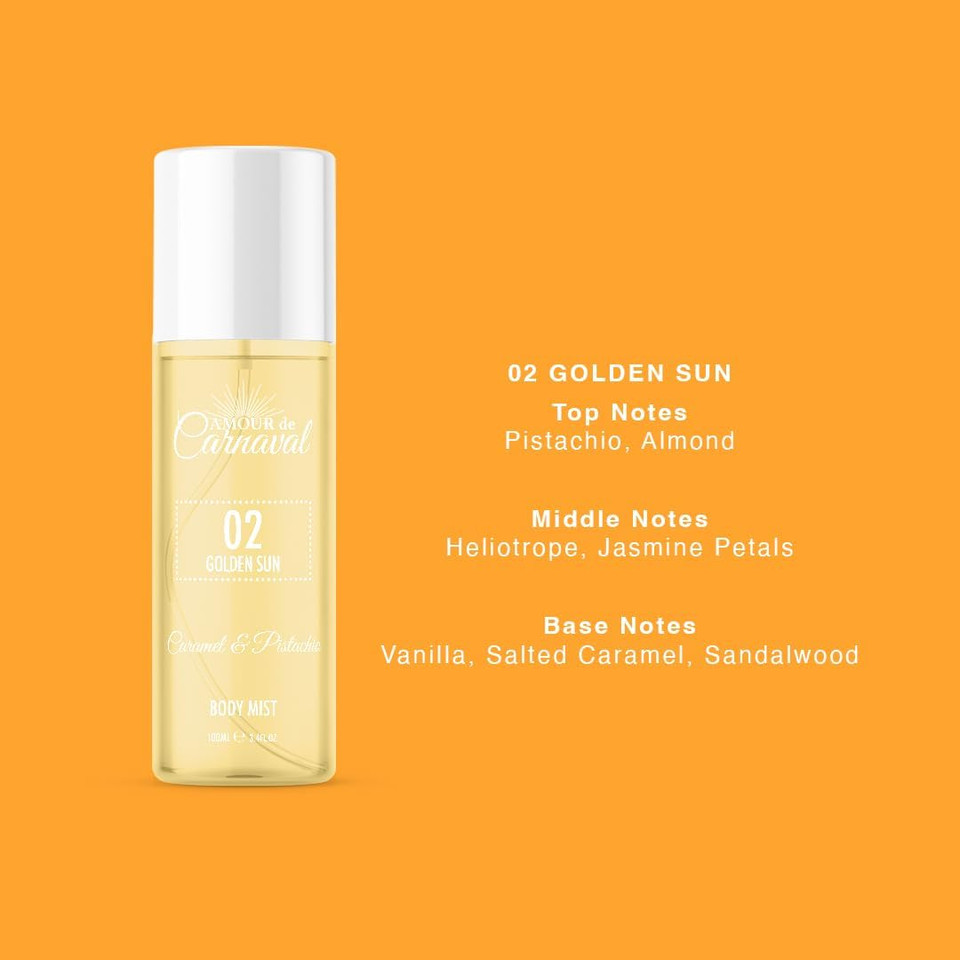 Brazilian Inspired Perfume, Brazilian Body Spray Body Mist Fragrance Spray - Fresh and Floral Fragrance Perfume Spray - 100ml - 3 Pack (Golden Sun, Sugar Berry, Perfect Paradise) - Amour De Carnaval