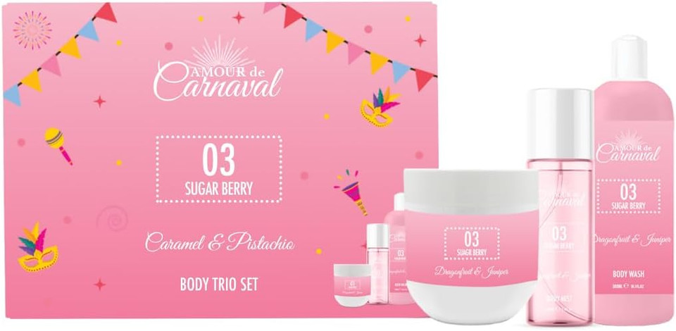 Amour De Carnaval - Sugar Berry - Body Trio Set - Dragonfruit & Jasmine - Body Wash 300ml, Body Mist 100ml, Body Lotion 240ml