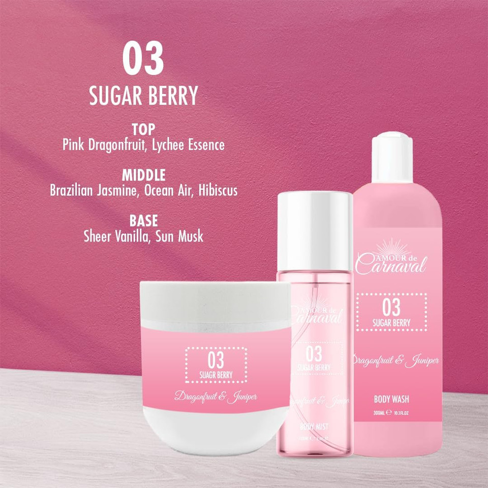 Amour De Carnaval - Sugar Berry - Body Trio Set - Dragonfruit & Jasmine - Body Wash 300ml, Body Mist 100ml, Body Lotion 240ml
