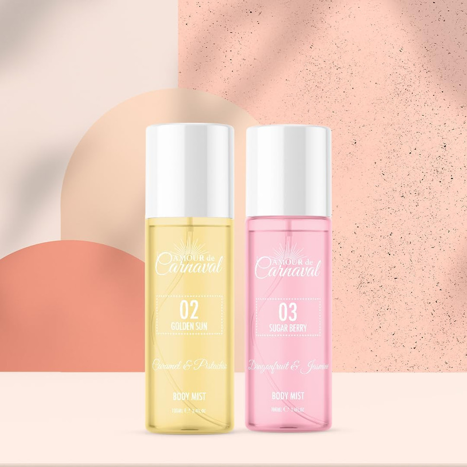 Brazilian Inspired Perfume, Brazilian Inspired Perfume Body Spray - Body Mist Fragrance - 2 x 90ml - Sugar Berry and Golden Sun - Amour De Carnaval