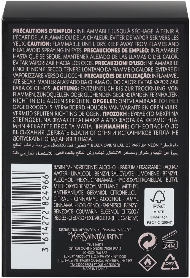 Yves Saint Laurent Perfume Yves Saint Laurent Opium Neon Black Eau De Parfum Spray - Perfume Woman, 450 g 3614272824973
