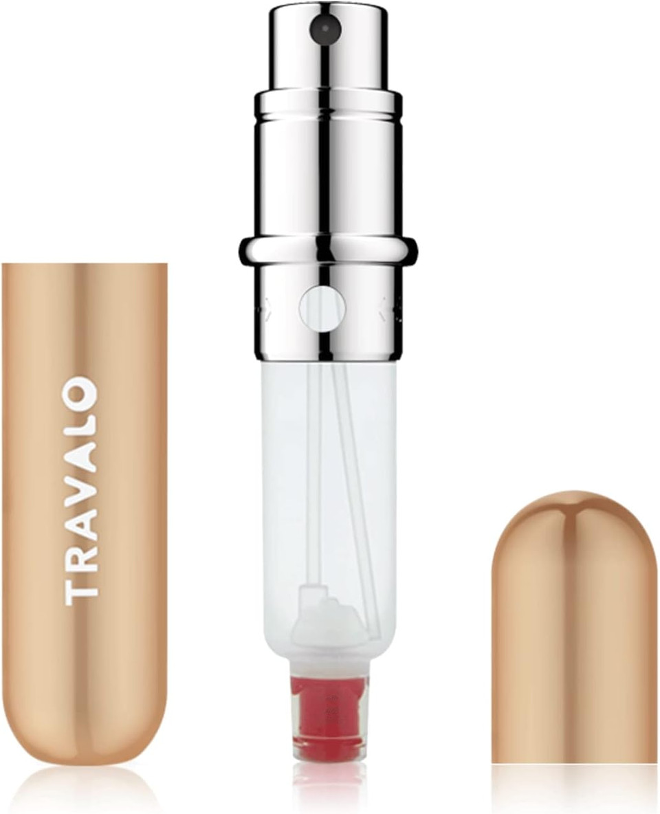 Travalo - Classic Refillable Perfume Spray - Revamped refill system - High-Tech Aviation Material - Air Travel Explosive Free Perfume Atomizer - Glass free- Gold - Unisex - 0.13oz,m