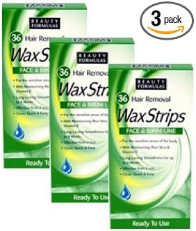 Beauty Formulas Hair Removal Wax Strips - Face & Bikini Line (3 Pack's 108 Strips))