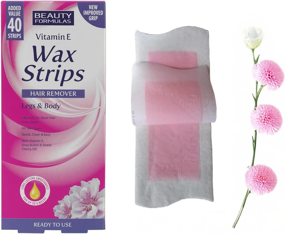 Beauty Formulas Vitamin E Cold Wax Strips 40s  Pack of 2 (80 Strips Total)  Hair Remover for Legs & Body