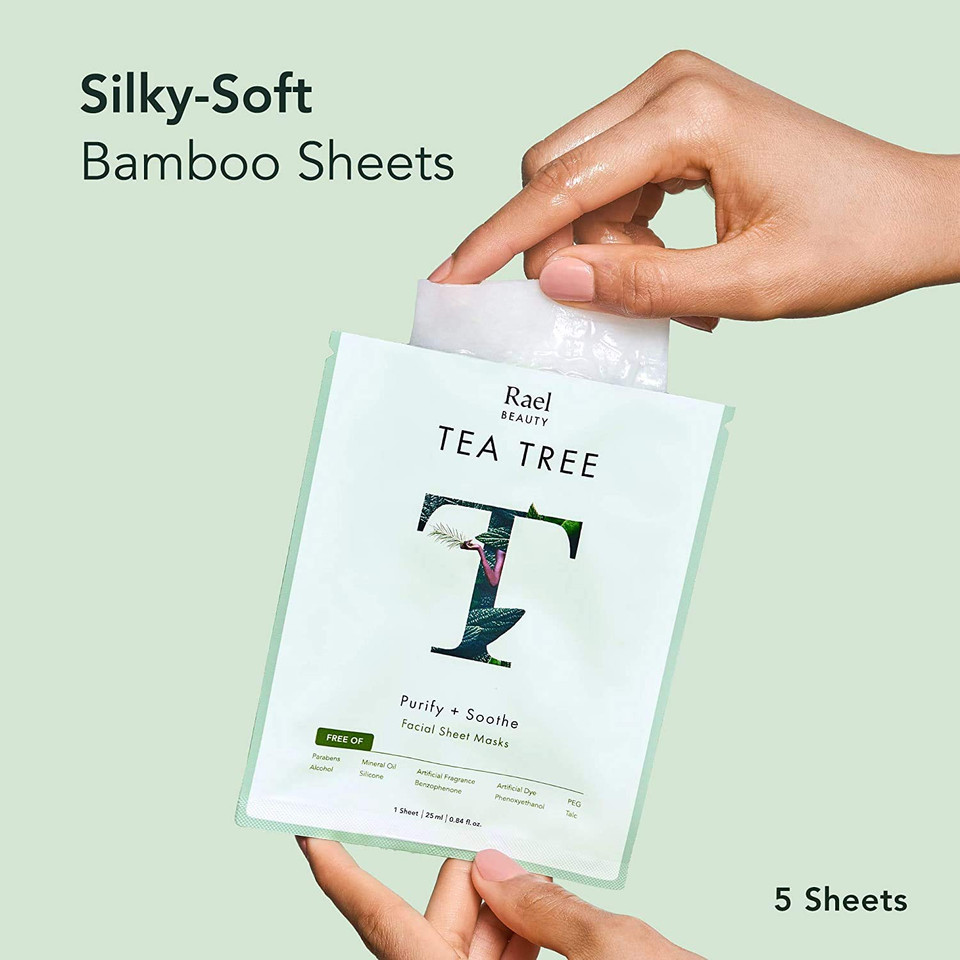 Rael Face Mask Skin Care, Tea Tree Face Masks - Bamboo Facial Sheet Mask With Tea Tree Oil And Fruit Extracts, All Skin Types (Tea Tree, 5 Sheets)