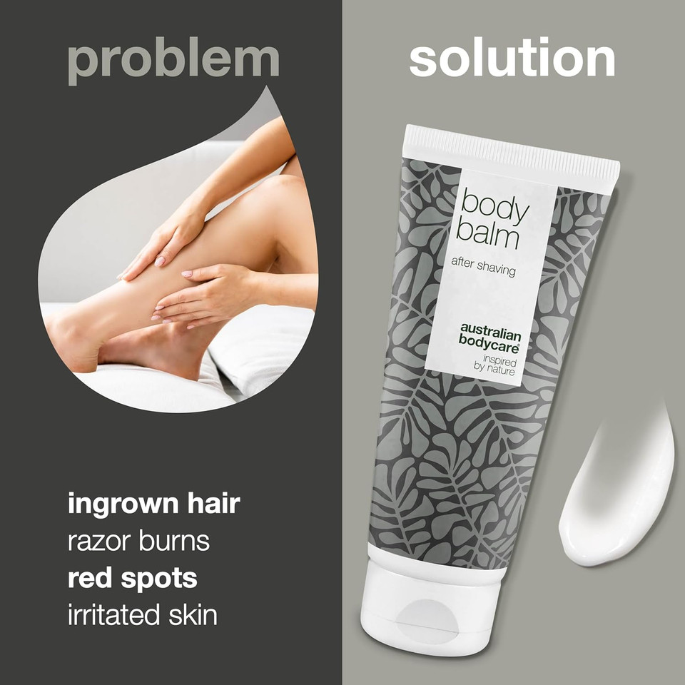 Australian Bodycare Body Balm for Women & Men 200ml | Tea Tree Oil Aftershave for Ingrown Hairs, Razor Bumps and Razor Burn | Immediate Relief after Shaving | Perfect for Body Hair Removal and Shaving