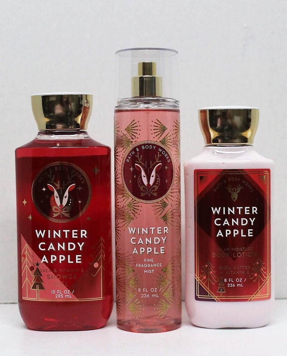 Bath and Body Works Winter Candy Apple Shower Gel, Body Lotion, Fine Fragrance Mist Daily Trio Gift Set 2018