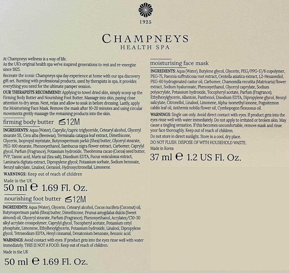 Champneys Spa Discovery Collection Gift Set - Unisex Spa Gift Set - Face & Feet - Moisturizing & Firming Skin - Collection