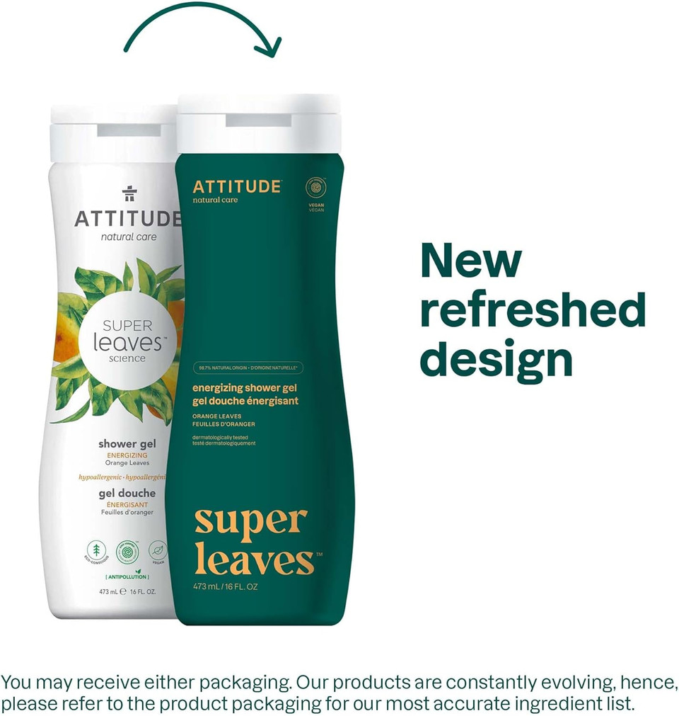 ATTITUDE Body Wash, EWG Verified Shower Gel, Dermatologically Tested, Plant and Mineral-Based, Vegan Personal Care Products, Red Vine Leaves, 473 mL