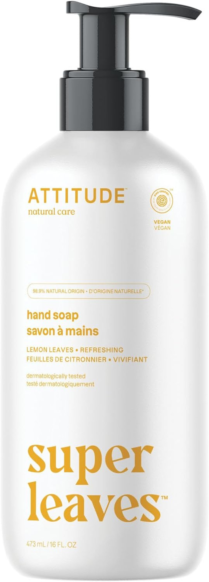 ATTITUDE Liquid Hand Soap, EWG Verified, Plant and Mineral-Based, Vegan Personal Care Products, Vine Leaves and Pomegranate, 473 mL