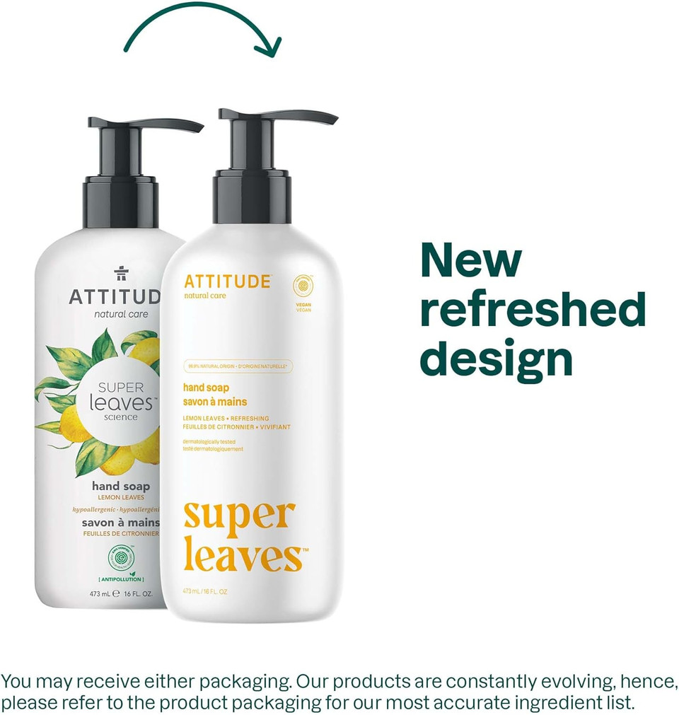 ATTITUDE Liquid Hand Soap, EWG Verified, Plant and Mineral-Based, Vegan Personal Care Products, Vine Leaves and Pomegranate, 473 mL