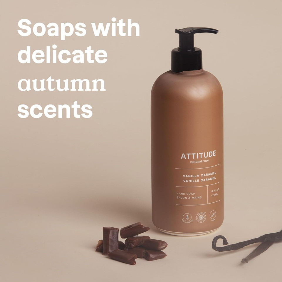 ATTITUDE Liquid Hand Soap, EWG Verified, Plant and Mineral-Based, Dermatologically Tested, Vegan, Vanilla Caramel, 473 mL