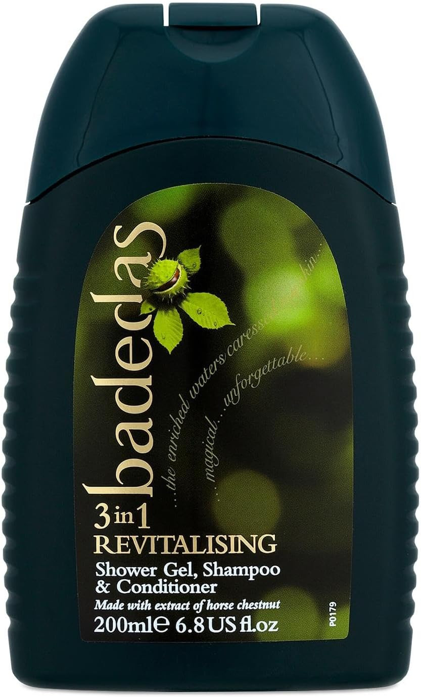 Badedas 3-in-1 Revitalizing Shower Gel Shampoo and Conditioner having a rich formulation with extract of horse chestnut and the distinctive Badedas Fragrance, 200 ml Pack of 3