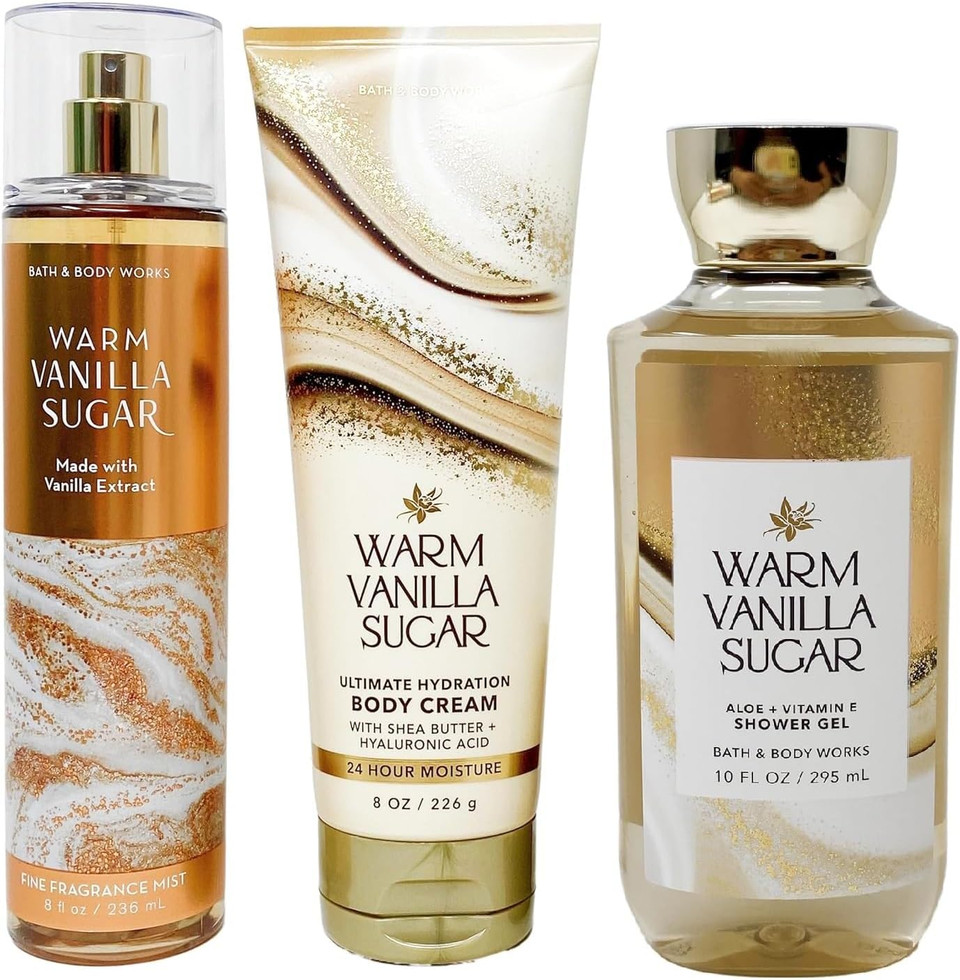 Bath & Body Works Warm Vanilla Sugar Fragrance Favorites Gift Set ~ Shower Gel ~ Fragrance Mist & Body Cream