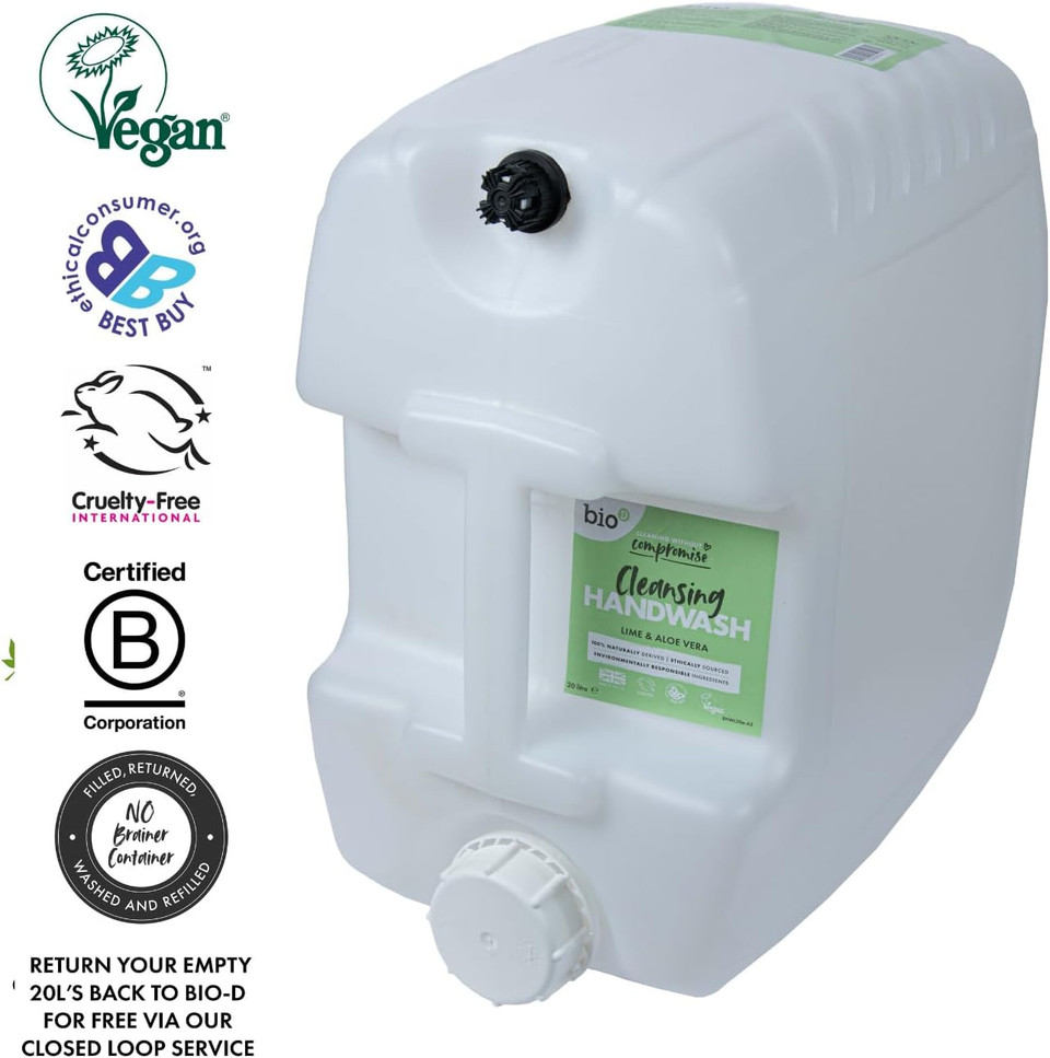 Bio-D Anti Bacterial Cleansing Hand Wash with Lime and Aloe Vera 20L | Fragrance Free | Eco Friendly | Allergy Friendly | Vegan | Cruelty Free