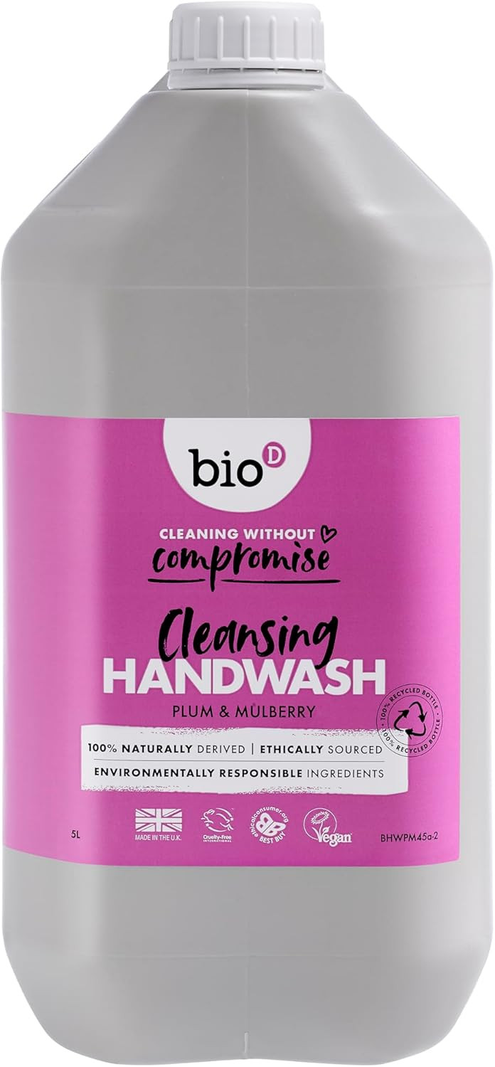 Bio-D Anti Bacterial Cleansing Hand Wash with Plum & Mulberry 5L | Fragrance Free | Eco Friendly | Allergy Friendly | Vegan | Cruelty Free