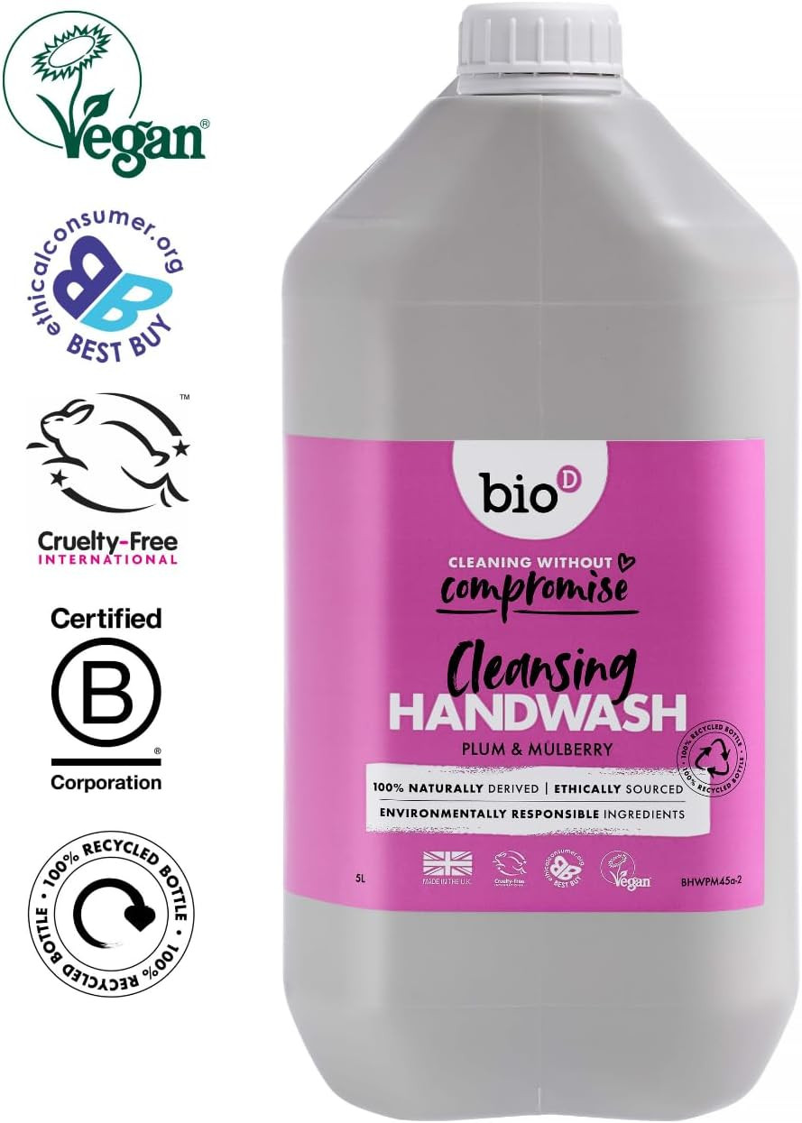 Bio-D Anti Bacterial Cleansing Hand Wash with Plum & Mulberry 5L | Fragrance Free | Eco Friendly | Allergy Friendly | Vegan | Cruelty Free