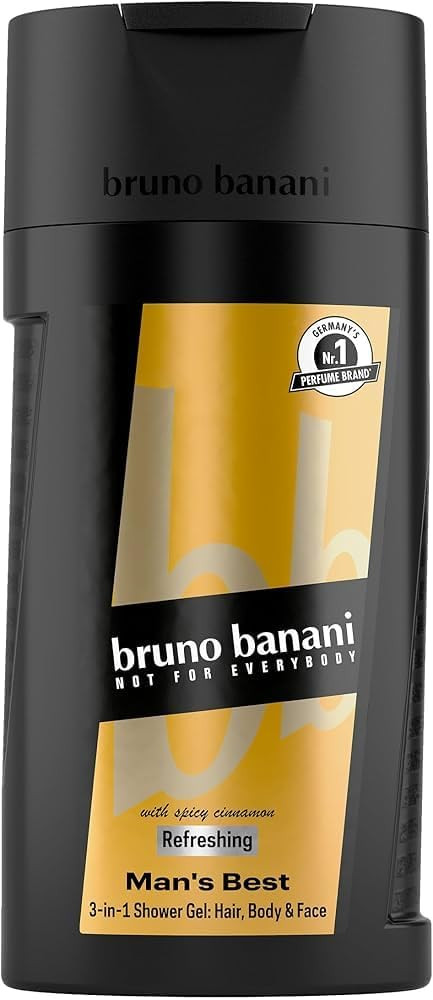 bruno banani Absolute Man Shower Gel, 3-in-1 Shower Gel for Body, Hair and Face, with Spicy Men's Fragrance, 250 ml