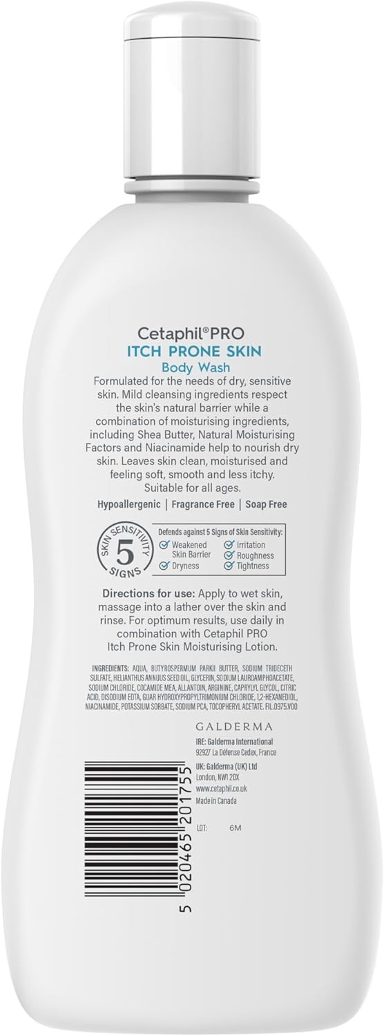 Cetaphil PRO Body Wash, 295ml, For Itch Prone & Eczema Prone Skin, With Niacinamide & Shea Butter, Vegan Friendly