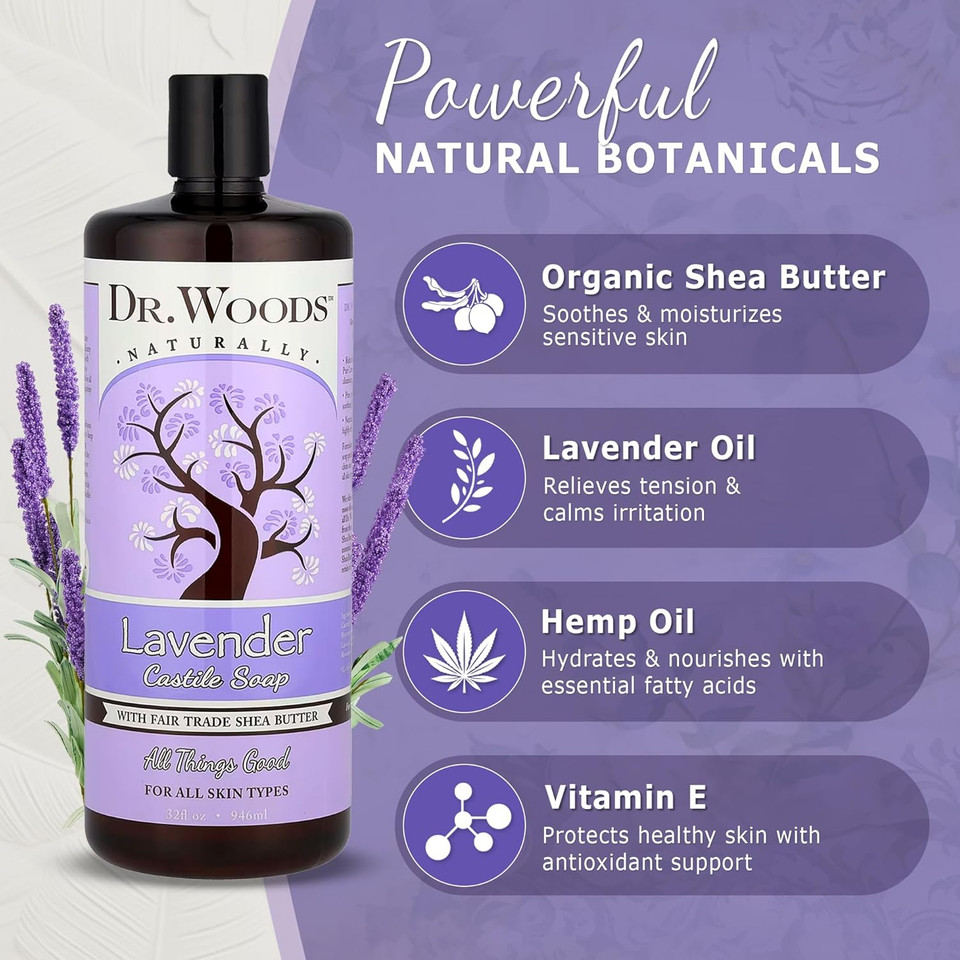 Shea Vision, Soothing Lavender Castile Soap, 32 fl oz (946 ml) - Dr. Woods