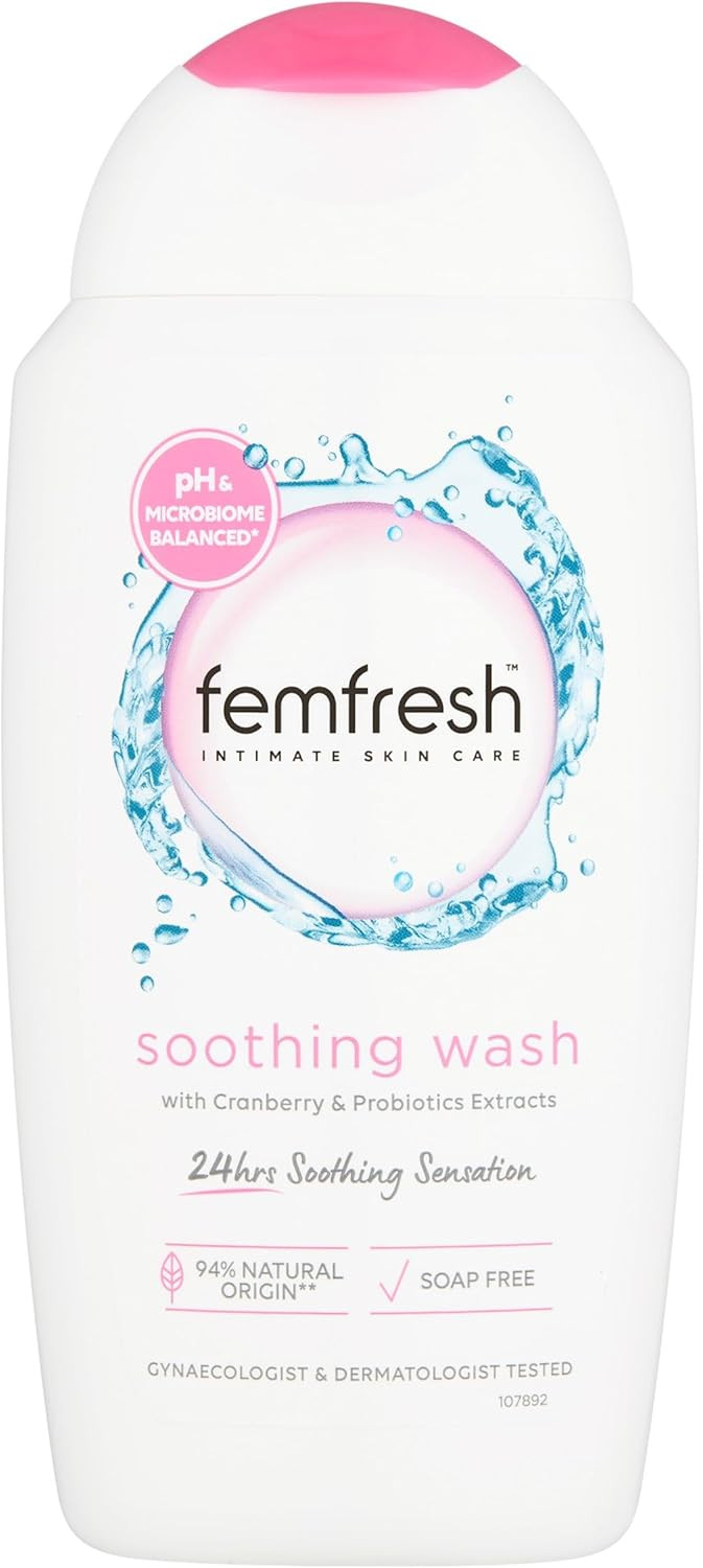 Femfresh Ultimate Care Soothing Wash - Intimate Daily Vaginal Feminine Hygiene Shower Gel Cleanser  pH Balanced, Soap Free w.Hydrating Cranberry & Probiotics Extract, Long-Lasting MULTIActif - 250 ml