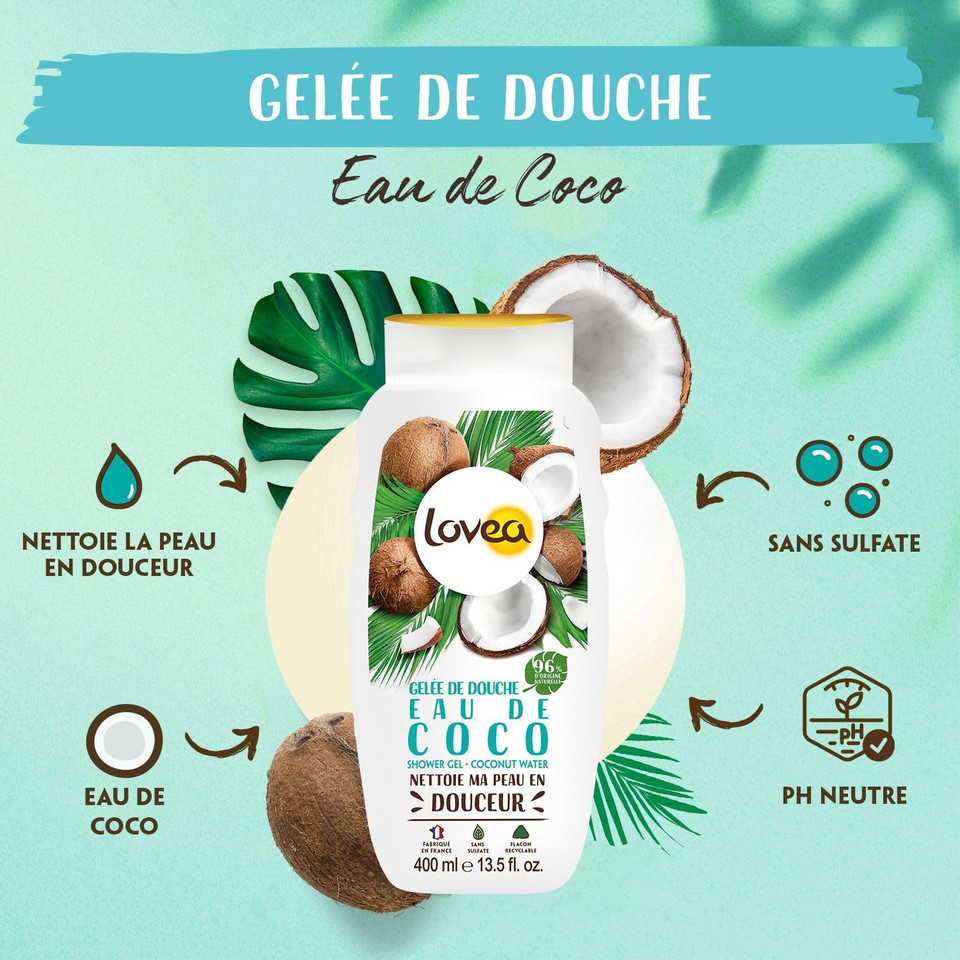 Lovea - Shower gel, eau de cokos, 400 ml, made in France