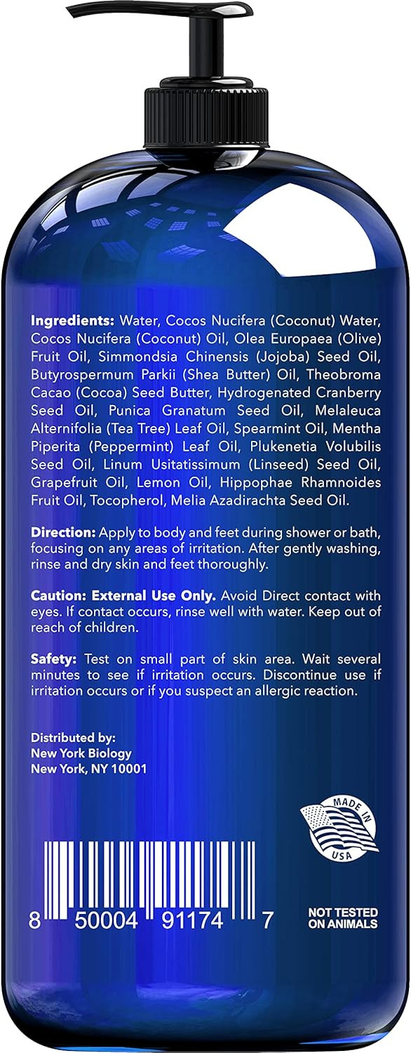 New York Biology Tea Tree Mint Body Wash Helps Nail Fungus, Athletes Foot, Ringworms, Jock Itch, Acne, Eczema & Body Odor, Soothes Itching & Promotes Healthy Skin and Fee  500 ml