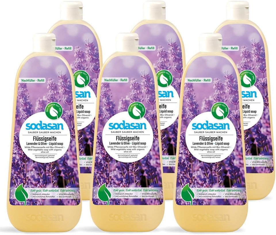 Sodasan Organic Liquid Soap Lavender & Olive (6 x 1 L)