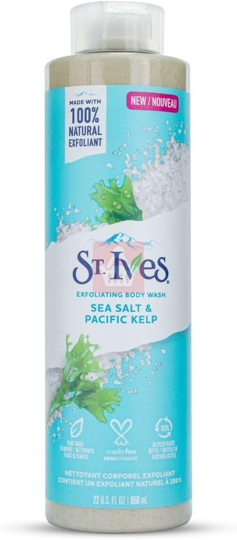 St. Ives Purifying Sea Salt & Pacific Kelp Exfoliating Body Wash (650ml) Made with Plant-Based Cleansers & 100% Natural Exfoliant 16 oz Shower Gel