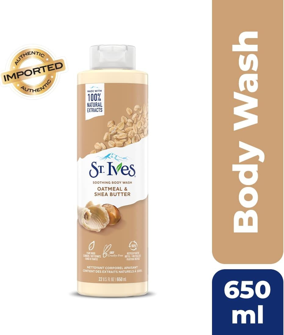 St. Ives Soothing Body Wash (650ml) Moisturising Cleanser Oatmeal & Shea Butter Made with Plant-Based Cleansers & 100% Natural Extracts 16 oz Shower Gel